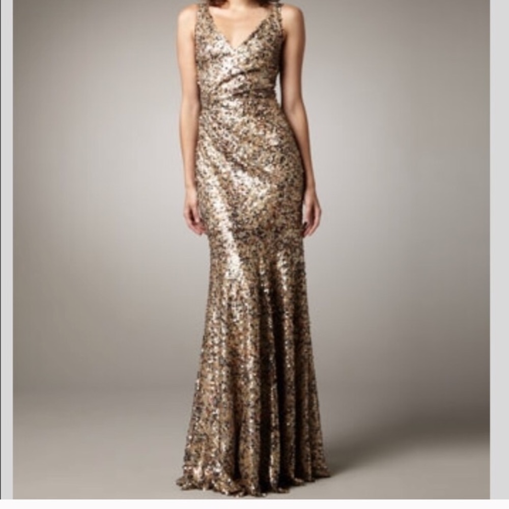 David Meister Gold Sequin Gown
